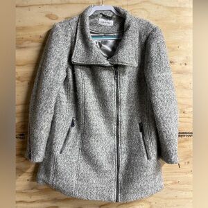 Calvin Klein Women's Gray Wool Blend Teddy Coat Jacket Trendy Zip XL